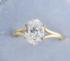 2CT Oval Cut Lab Created Diamond 14K Yellow Gold FN Best Ring For Engagement