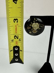 Vintage Black Floral Dome Earrings Gold Cream Statement Stud Retro