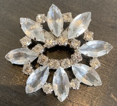 Stunning Clear Open Back Rhinestone Brooch Vintage 1 7/8 Inches x 1 3/4 Inches