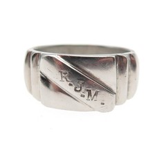 Silver-Tone Antique Art Deco Engraved RJM Signet Ring Size 9.75