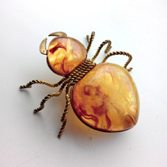 Vintage Soviet spider brooch. Amber-honey color. Made in the USSR.