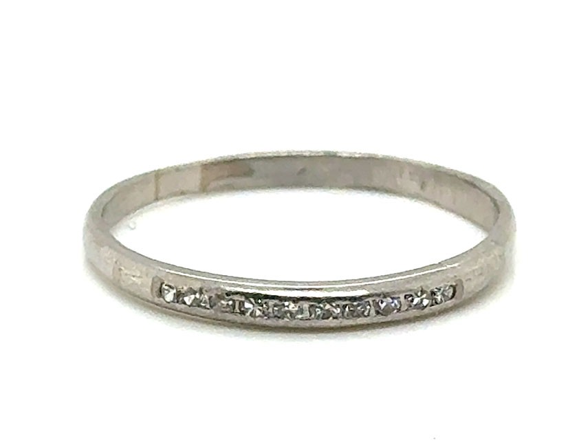 Art Deco Diamond Wedding Ring Anniversary Band Mined .15ct Platinum 1930’s