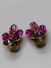 Vintage Juliana Clip On Earrings By D&E Pink Rhinestones & A B Ravoli Stones F03