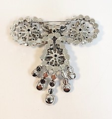 Vintage Givre Blue AB Rhinestone Large Bow Brooch Dangles Large