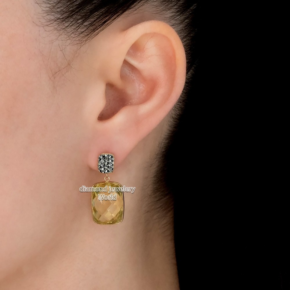 Gorgeous 0.66ctw Rose Cut Diamond Lemon Topaz Silver Victorian Earring Jewelry