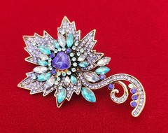 Designer Inspired Maple Leaf Brooch With Cord In Blue