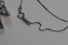 Blue and White Topaz Angel Pendant Necklace Sterling Silver
