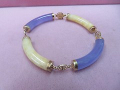 7.25″ 14K Lavender & Yellow Jadeite Jade Bracelet 18.78 Grams