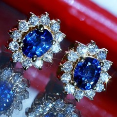 18k yellow gold earrings 1.2ct natural, treated sapphire dia stud 3.03gr N3713
