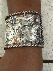 Vtg unsigned Mid Century Modernist Brutalist Silver Copper Cuff Bracelet