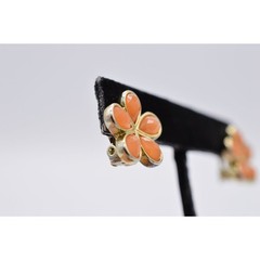 Liz Claiborne Vintage Flower Clip On Earrings Orange Crystal Signed 1980s BinZ