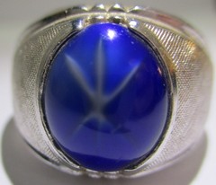 VINTAGE BLUE STAR SAPPHIRE COLOR COCKTAIL RING GYPSY HOSTESS DOME,SIGNED SETA