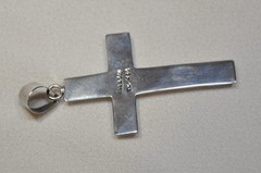 Vintage Artisan Coral Lapis Onyx Sterling Silver .925 Cross Pendant – 9.6 grams