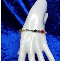 vintage .925 sterling silver cross w/ stones/glass/acrylic and metal beads brace