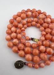 Vintage Chinese Silver Angel Skin Carved Round Bead Knotted Necklace 24″ -36.8g