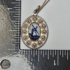 Silver 835 Necklace Windmill Holland Blue Porcelain Silver Chain 17″