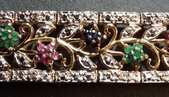 vintage Wheeler bracelet 925 silver vermeil multicolor gemstone flower motif 27g