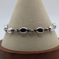 Vintage Sterling Silver Oval Puffed Link Bracelet 7.5 Inch Modernist Jewelry 925
