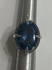 Large London Blue Topaz White Zircon 26ctw Sterling Silver Ring QVC Size 6