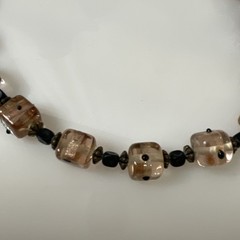 Vintage Art Glass Beaded Necklace Light Pink & Black Artisan Choker Length 14″