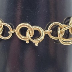 Fancy Double Circular Link Fancy Curb Shiny Gold Tone Vintage Chain Bracelet