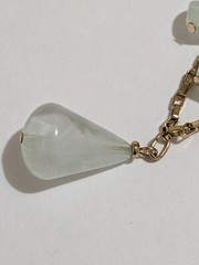 Vintage Faux Aquamarine Station Beads & Gold Tone Cable Link Chain Necklace. 29″
