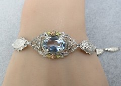 Antique Necklace Bracelet Silver Filigree Purple Stones Rose Gold Accent Flower