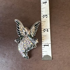 Winged Guardian Angel Fairy Woman Brooch With AB Iridescent Crystals And Enamel