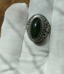 Vintage Soviet Russian Sterling Silver 925 Ring Jade ,Women’s Jewelry Size 7.75