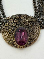 Vintage Necklace Gothic Victorian Swag Chain Purple Glass Pendant 16 in PJ