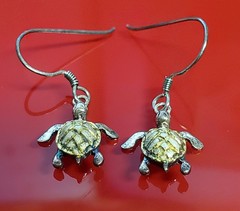 925 Signed Sea Turtle Earrings 1in Drop Vermeil Shell Sterling Silver VTG