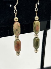 VTG Unakite Stone Native Birds and Towers Artisan Dangle Drop Earrings – NICE!