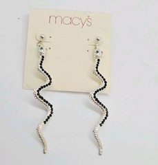 Macy’s Earrings Snake Dangle 80’s style Vintage Silver tone Black 3.5 in