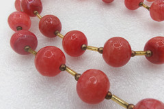 Estate Vintage Grapefruit Pink Coral Glass Round Bead Acrylic Tube Bead Necklace