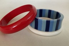 Vintage Lot 3 Chunky Bangles Red White Blue Stripes Lucite Plastic Mix Retro