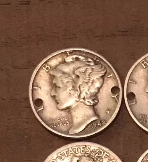 1 Holed MERCURY DIME Coins For Jewelry Or BRACELET-90% Silver!