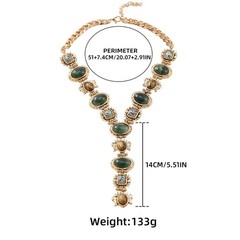 Vintage Glam Green stone Tiger Eye Choker Gold Victorian Statement Necklace gift