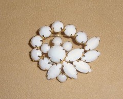 Beautiful D&E White Milk Glass Pin by Juliana Jewelry