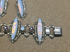 Vintage 1950’s Wide Opaline Glass Purple Crystal Chain Bracelet And Earrings