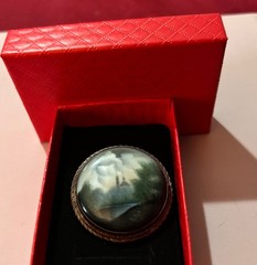 Vintage Russian Hand Painted Finift Enamel Landscape Miniature Brooch 1960-70s