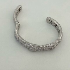 Judith Ripka Clear CZ Triple Heart Diamonique Heavy Silver Cuff Bracelet
