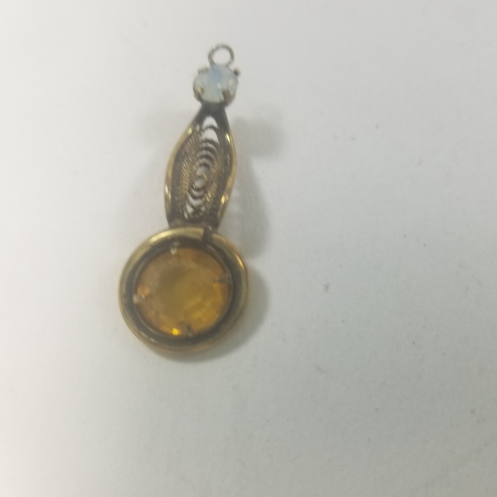 Beautiful Pendant Gold Tone Prong Set Rhinestone Open Work Dangle Drop