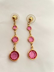 Lot of 2 Vintage Gold Tone Glass Bezel Bracelet & Earrings Pink Purple Blue