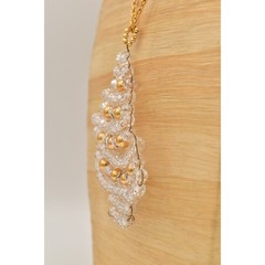 Vintage Beaded Christmas Tree Pendant Necklace Lucite Beaded Clear 1990s BinBD