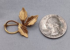 Vintage Van Dell Leaf Brooch Pin 12K Gold Filled Textured & Polished Finish
