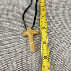 Vintage Cross Necklace Christian Stone Pendant Black Leather Chain 18”