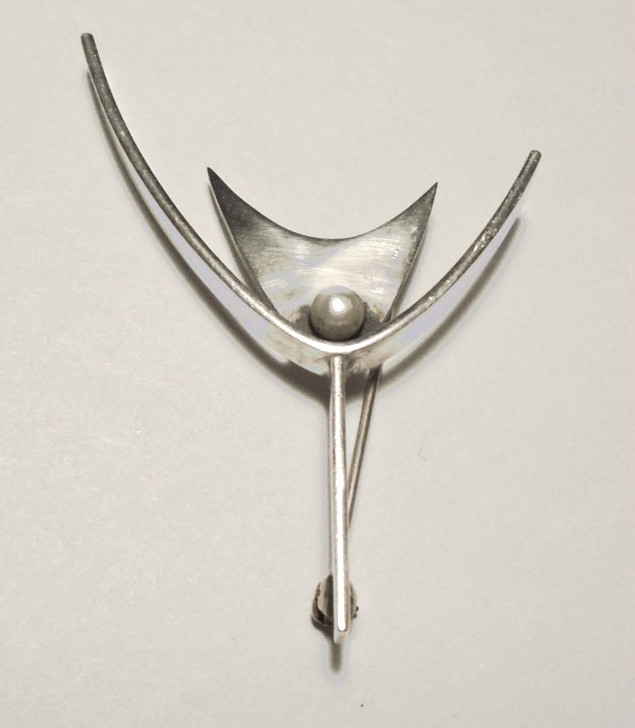 HENRY STEIG Mid Century MODERNIST Sterling Silver 925 PEARL PIN/Brooch