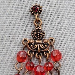 Ornate Red and Copper Chandelier Post Dangle Shoulder Duster Earrings 2.5″