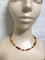 Red Agate Necklace Gold Tone 41cm Elegant Vintage Style Beautiful Conditi