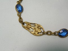 …Art Deco Gold Tone Floral Panels & Blue Glass Bracelet…